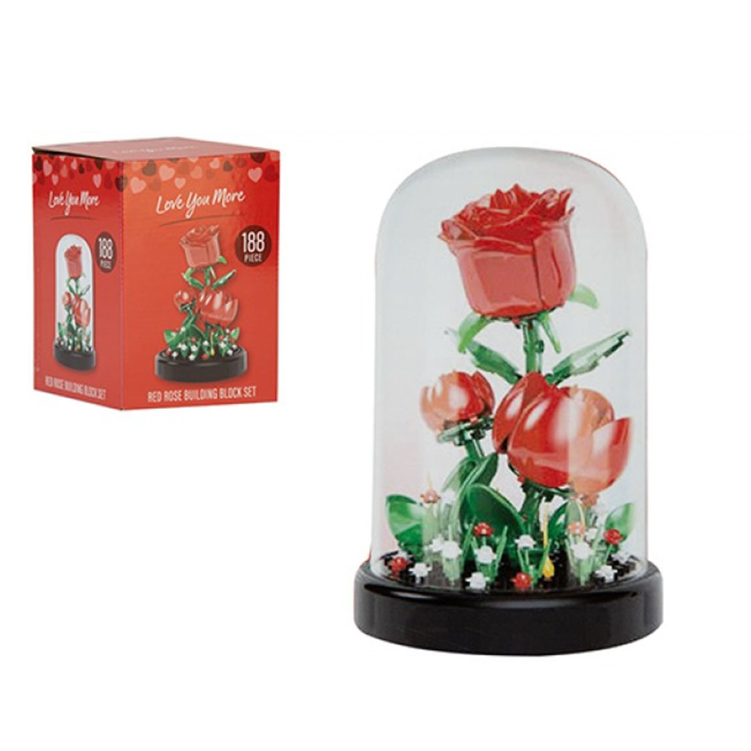 Red Rose Building Block Set with Display Dome